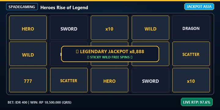 Bocoran Slot Gacor Spadegaming Heroes Rise of the Legend Hari Ini: Pola Jam Hoki & RTP Live 97.8%